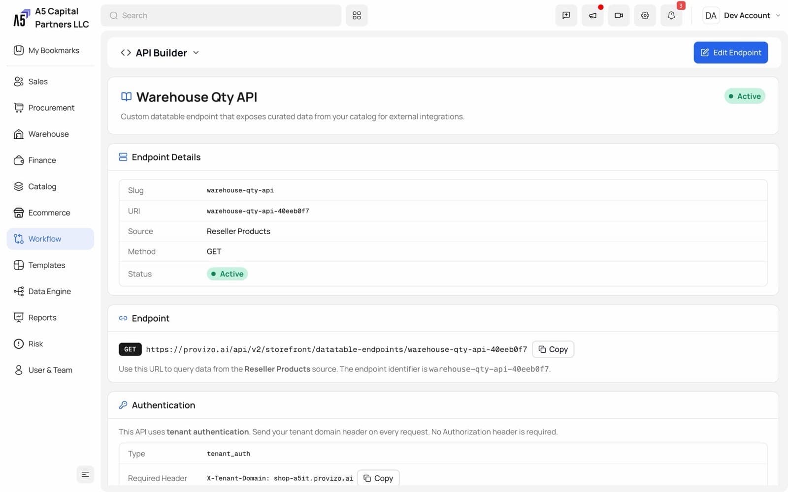 API builder endpoint documentation