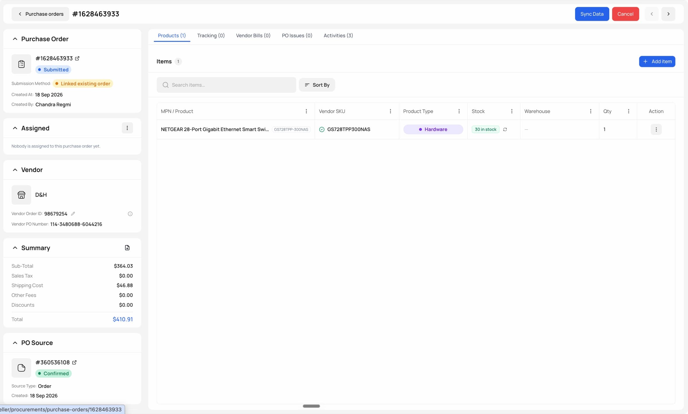 Provizo fulfillment screen