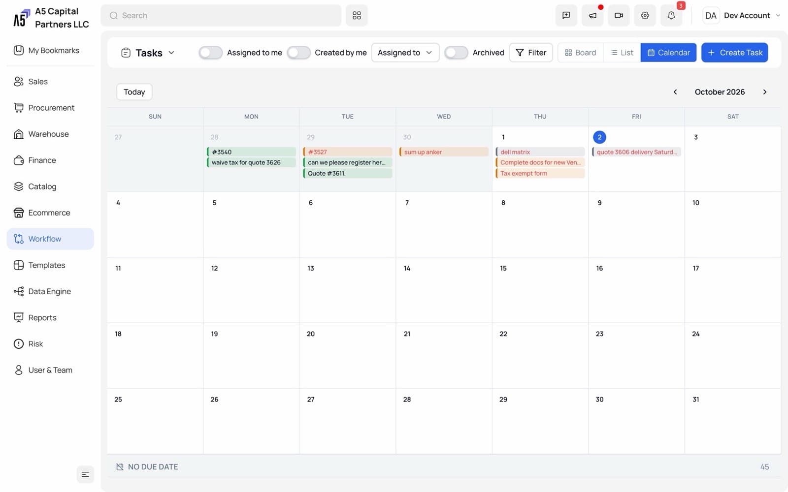 Technician schedule in calendar view